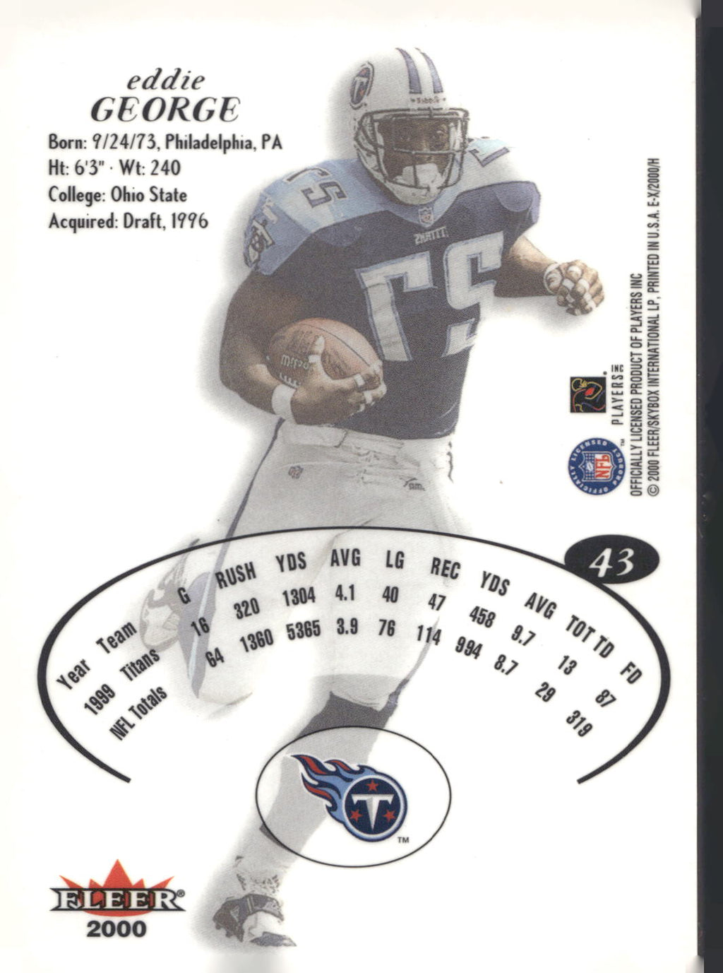 2000 Fleer E-X #43 Eddie George