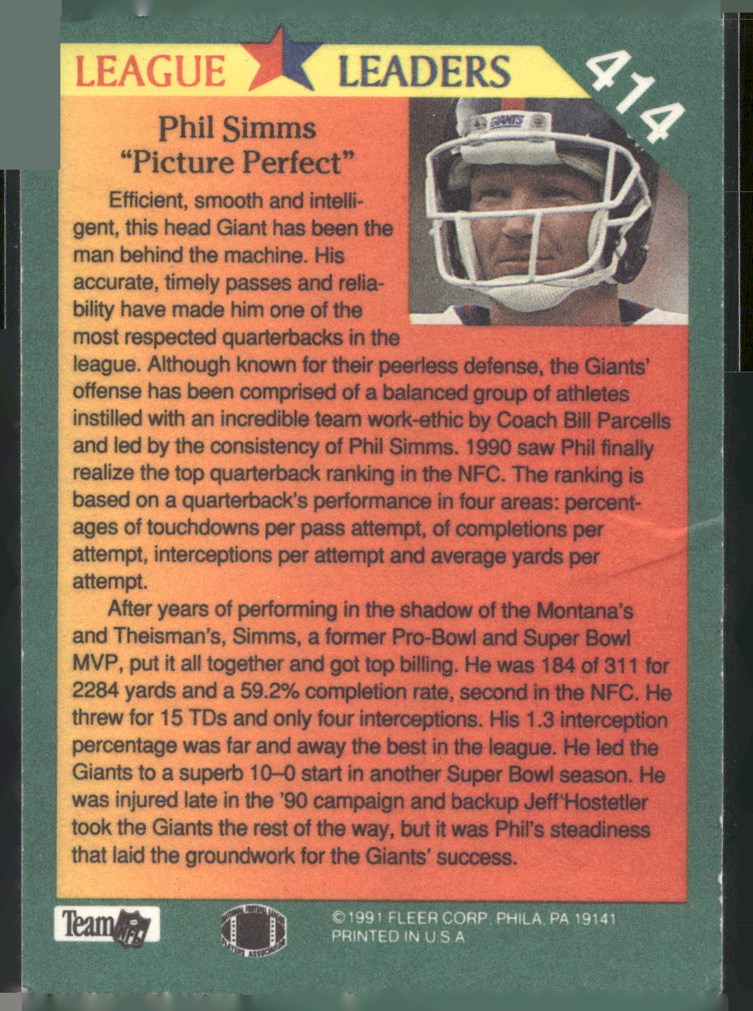 1991 Fleer #414 Phil Simms