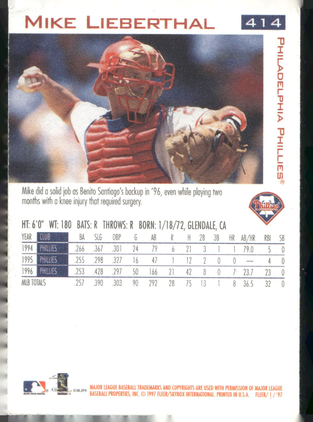 1997 Fleer #414 Mike Lieberthal