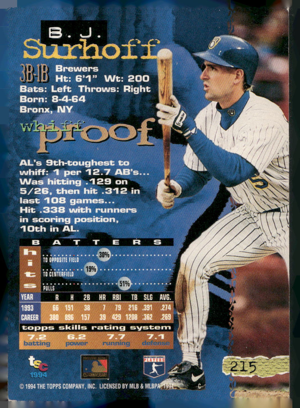 1994 Stadium Club #215 B.J. Surhoff