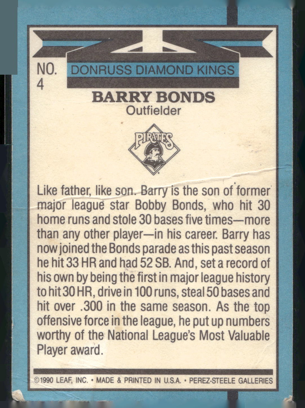 1991 Donruss #4 Barry Bonds
