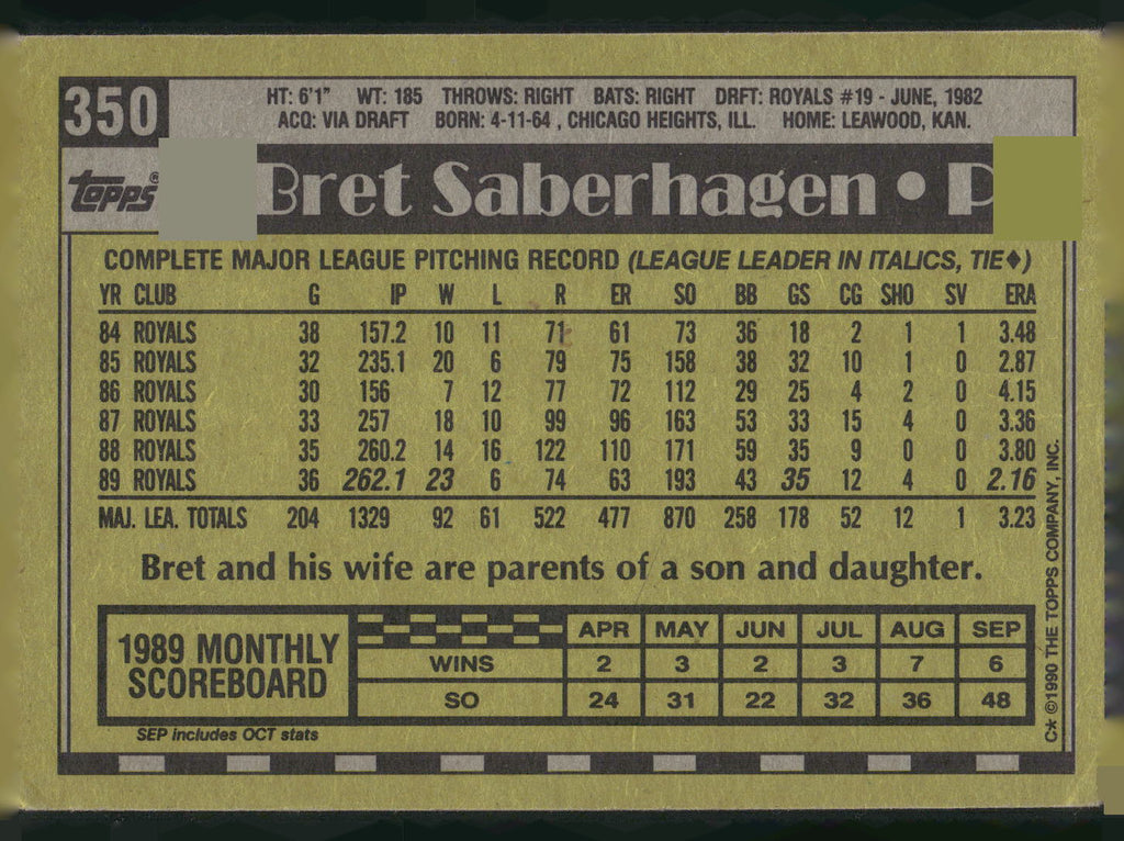 1990 Topps #350 Bret Saberhagen