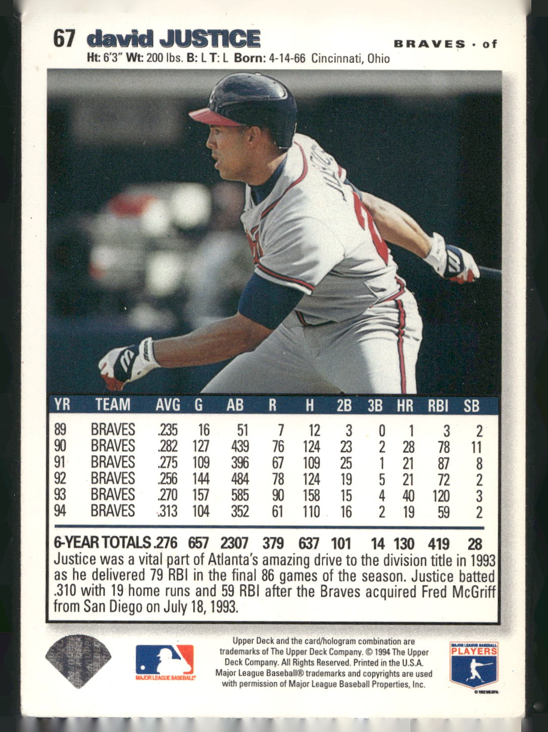1995 Collector's Choice SE #67 David Justice