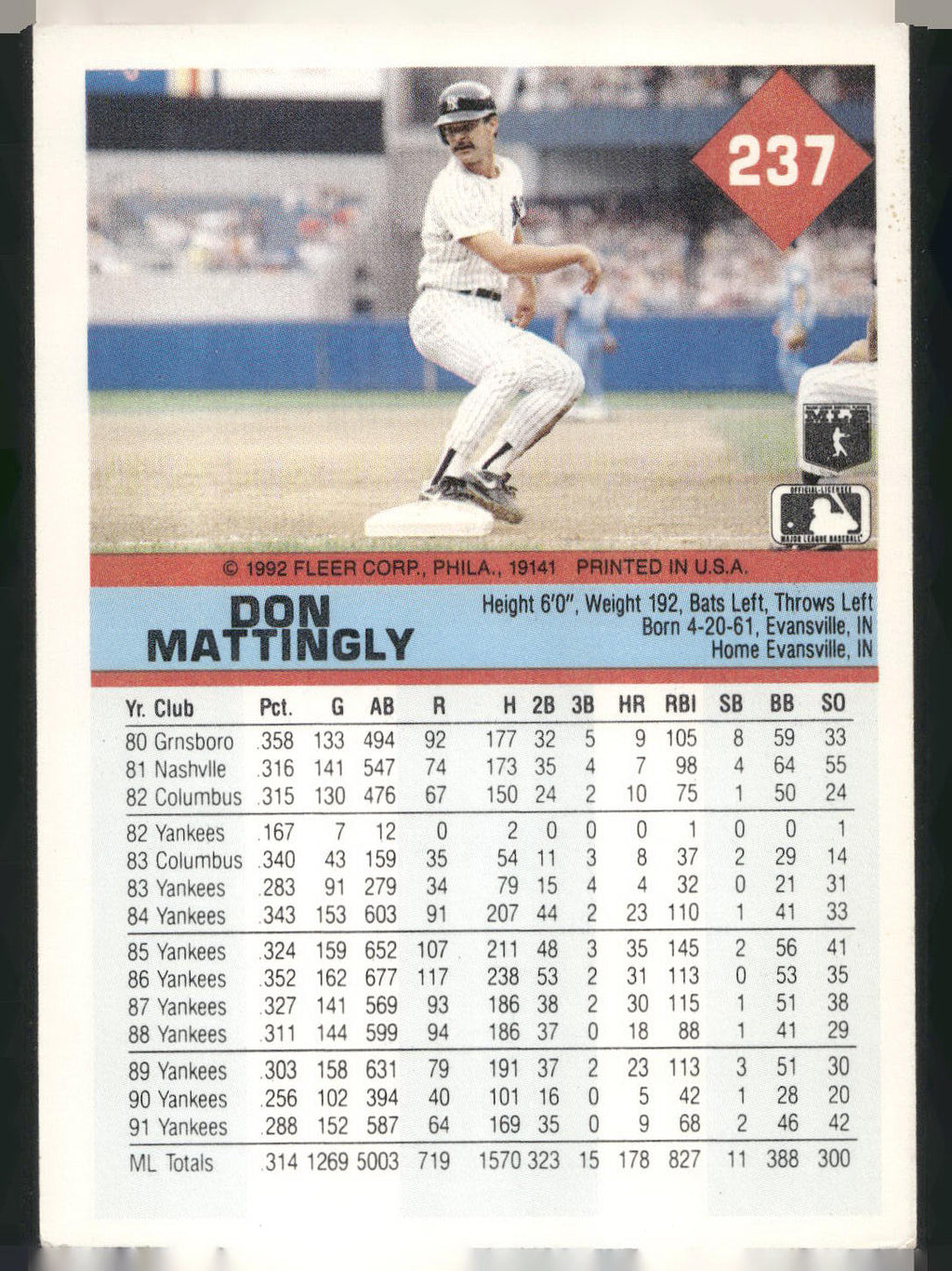 1992 Fleer #237 Don Mattingly