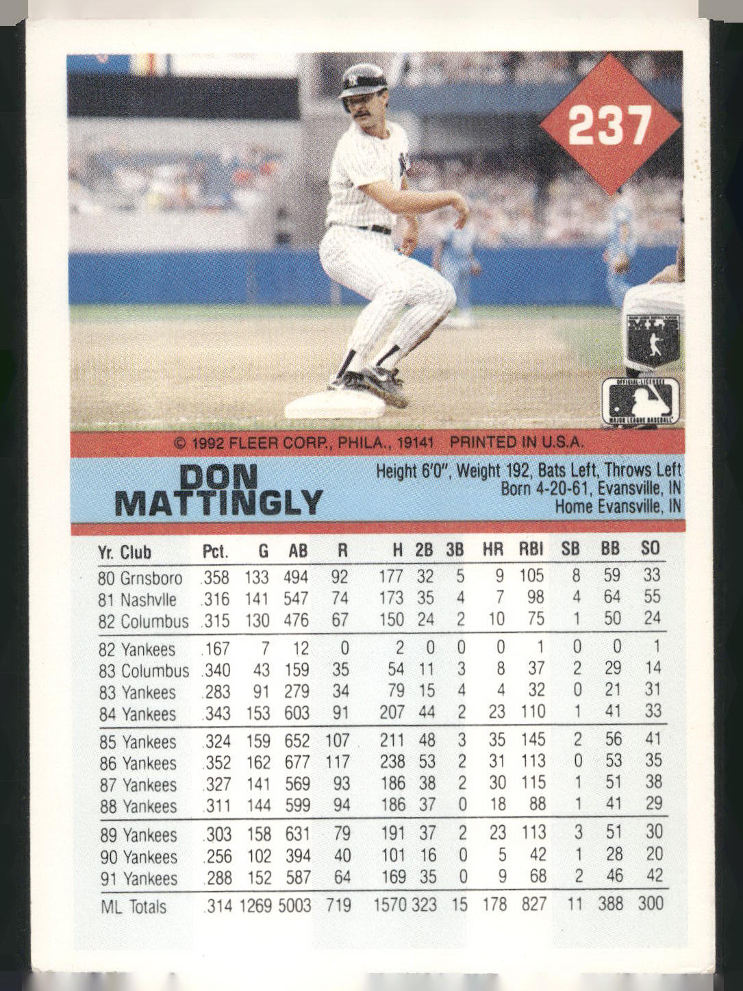 1992 Fleer #237 Don Mattingly