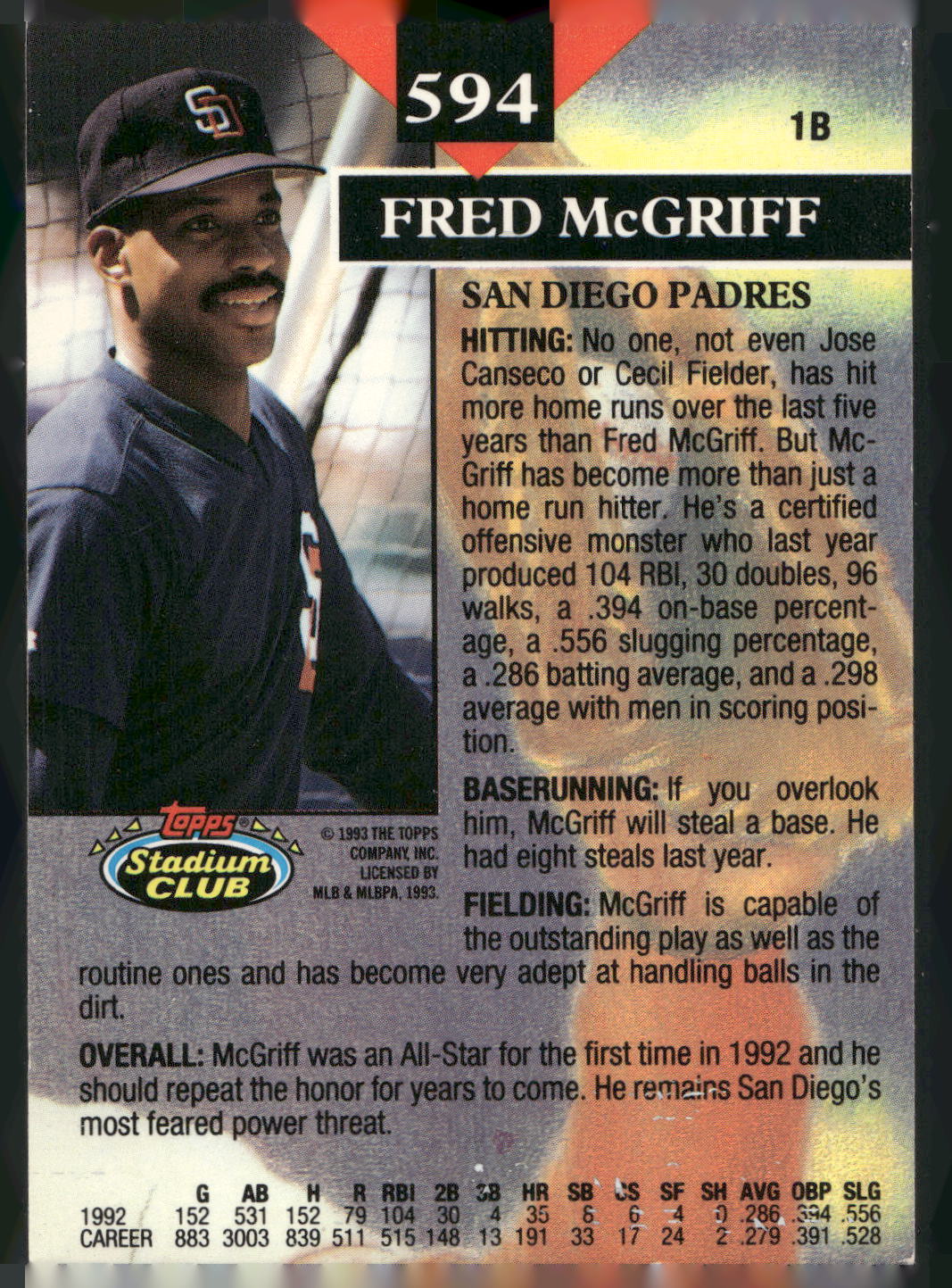 1993 Stadium Club #594 Fred McGriff