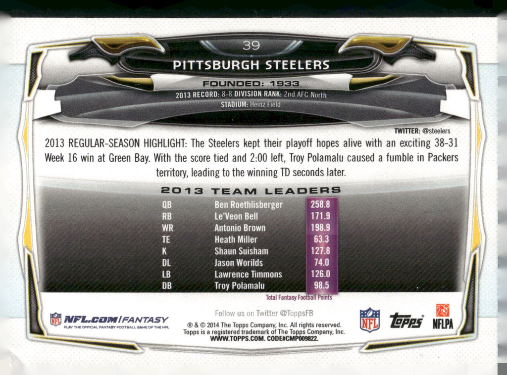 2014 Topps #39 Pittsburgh Steelers