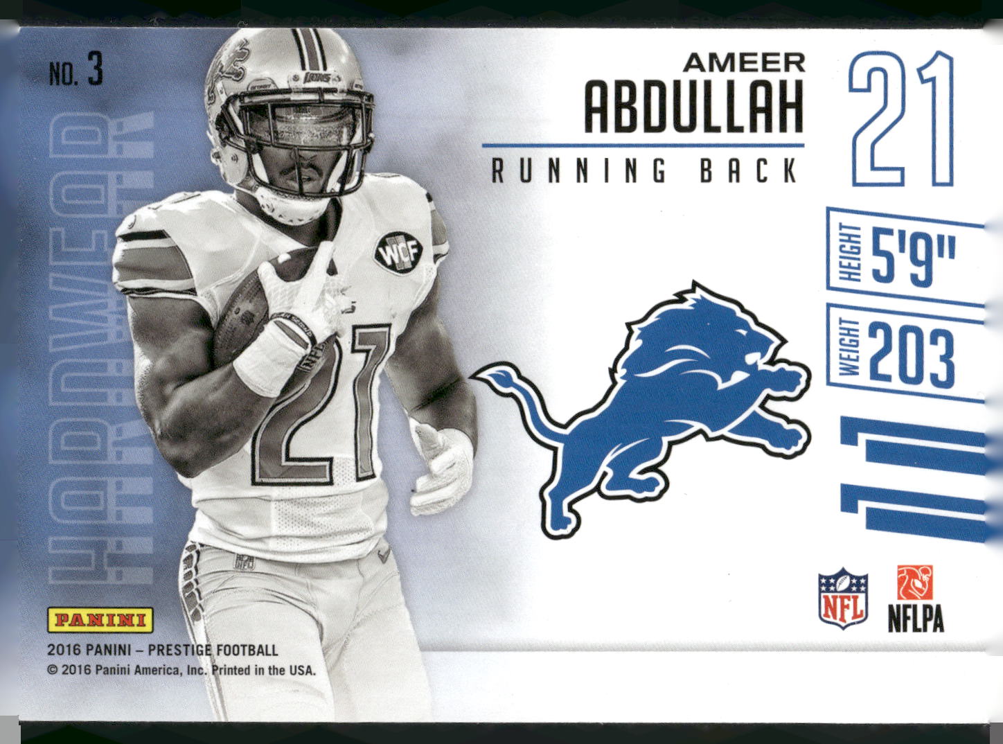 2016 Panini Prestige #3 Ameer Abdullah Hardwear