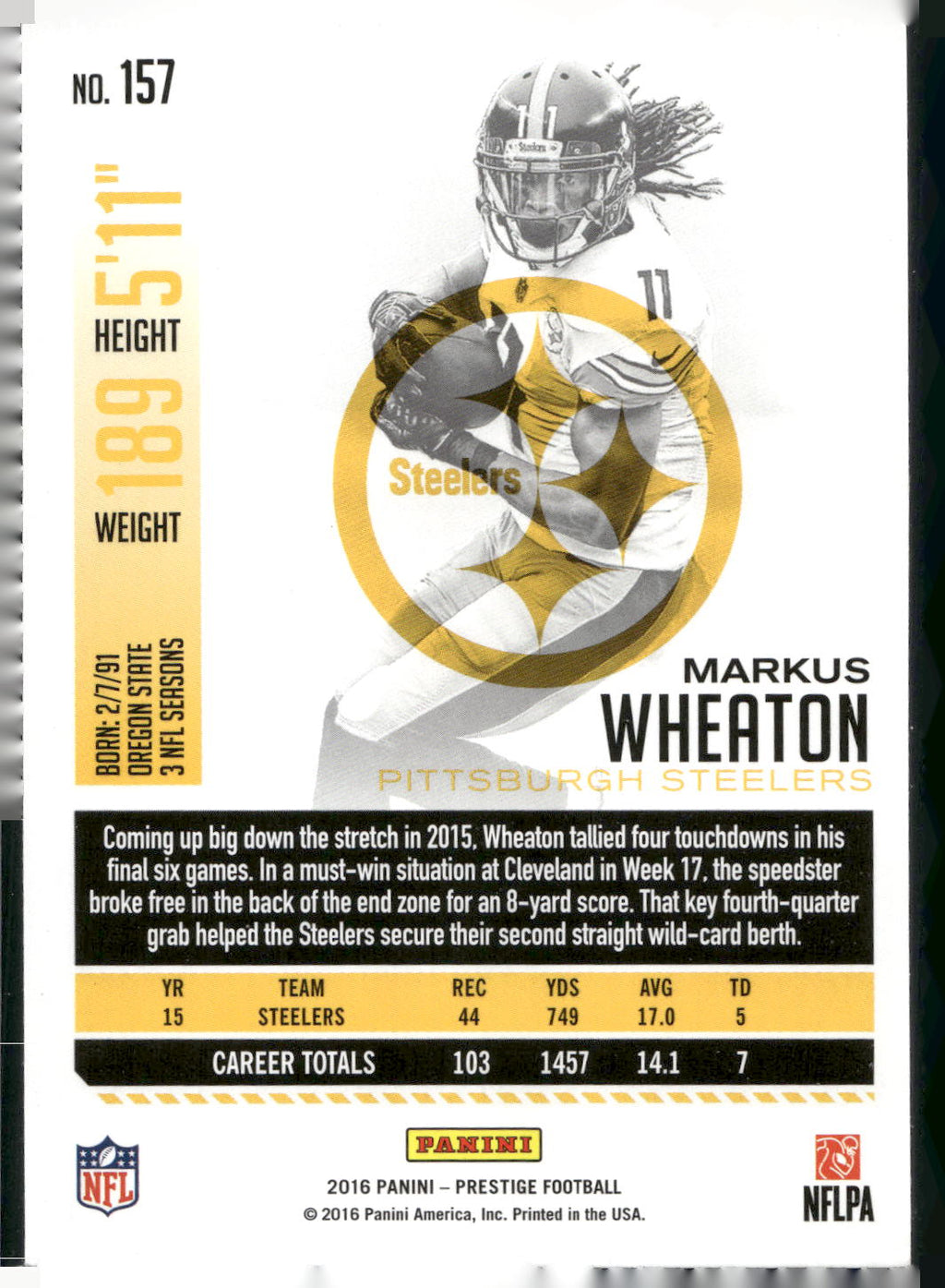2016 Panini Prestige #157 Markus Wheaton