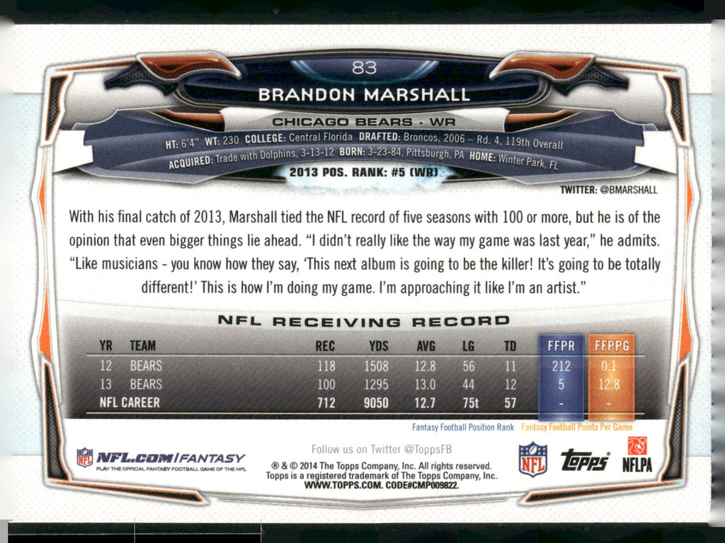 2014 Topps #83 Brandon Marshall