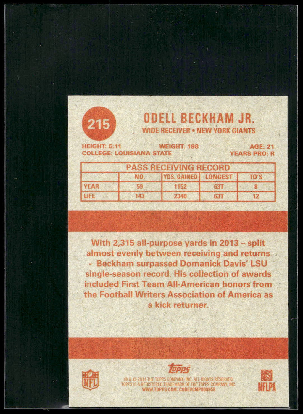 2014 Topps #215 Odell Beckham Jr. 1963 Mini