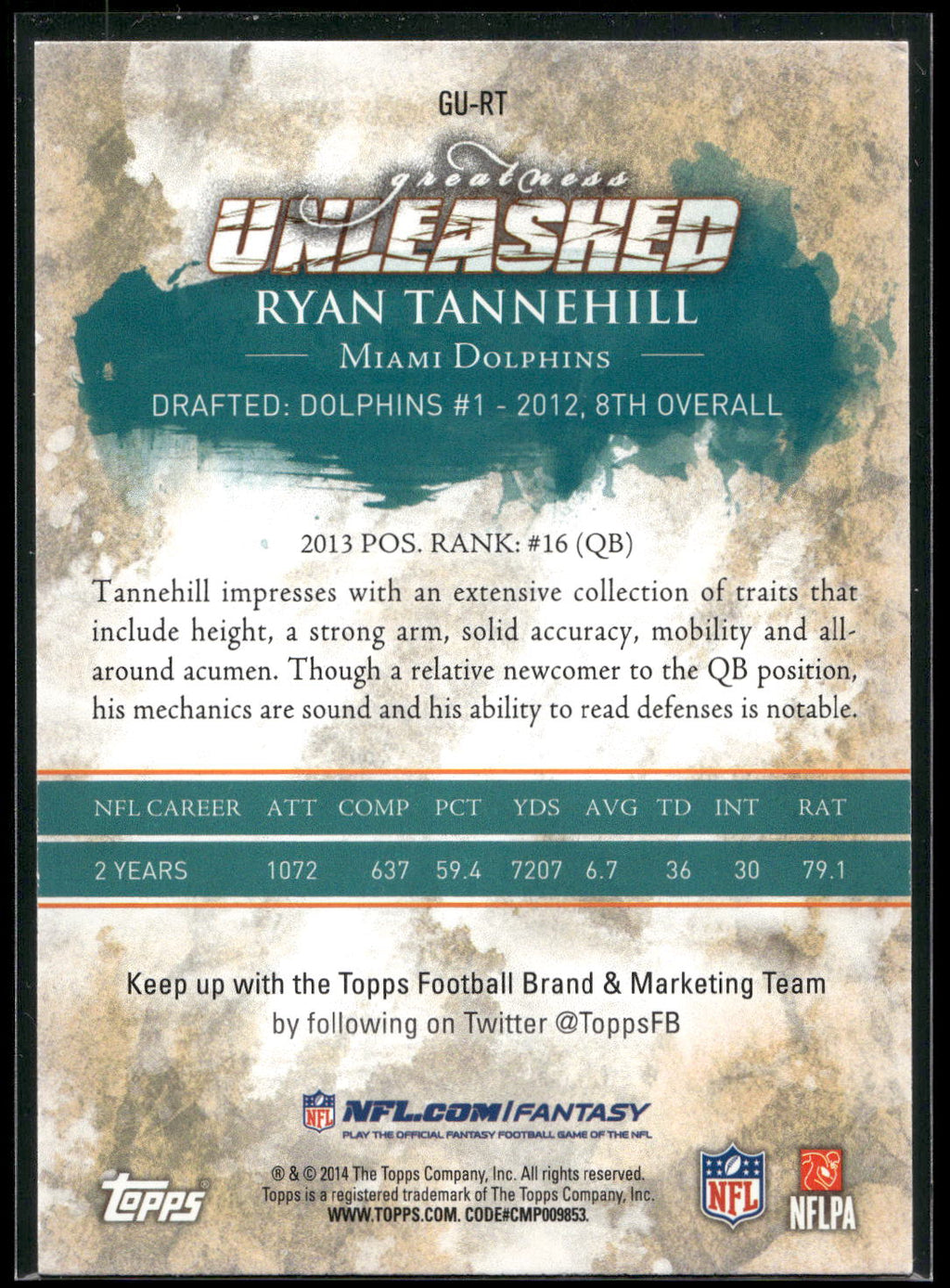 2014 Topps #GU-RT Ryan Tannehill Greatness Unleashed