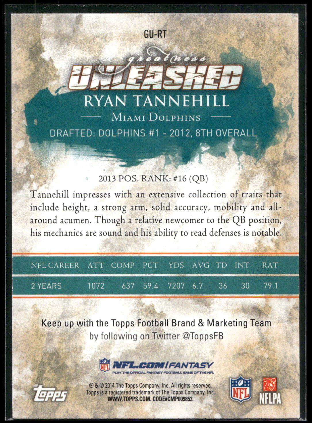 2014 Topps #GU-RT Ryan Tannehill Greatness Unleashed