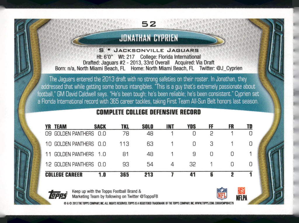 2013 Topps #52 Johnathan Cyprien