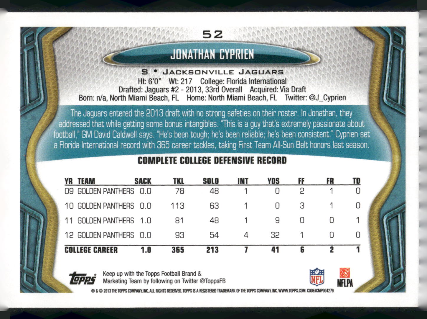 2013 Topps #52 Johnathan Cyprien