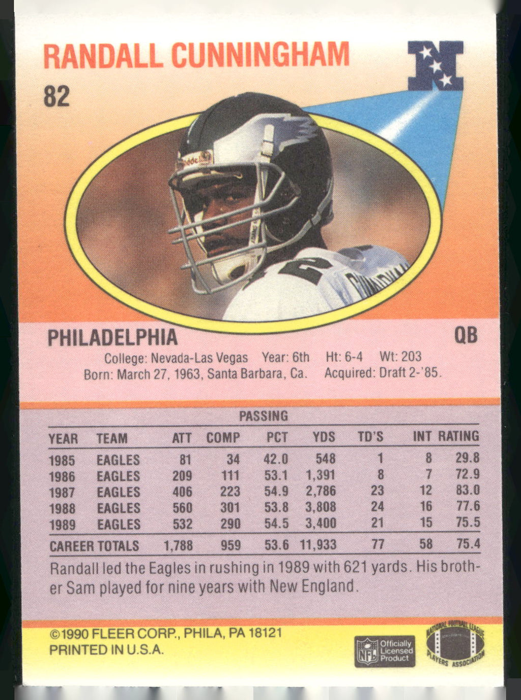 1990 Fleer #82 Randall Cunningham