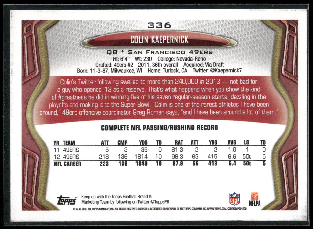 2013 Topps #336 Colin Kaepernick