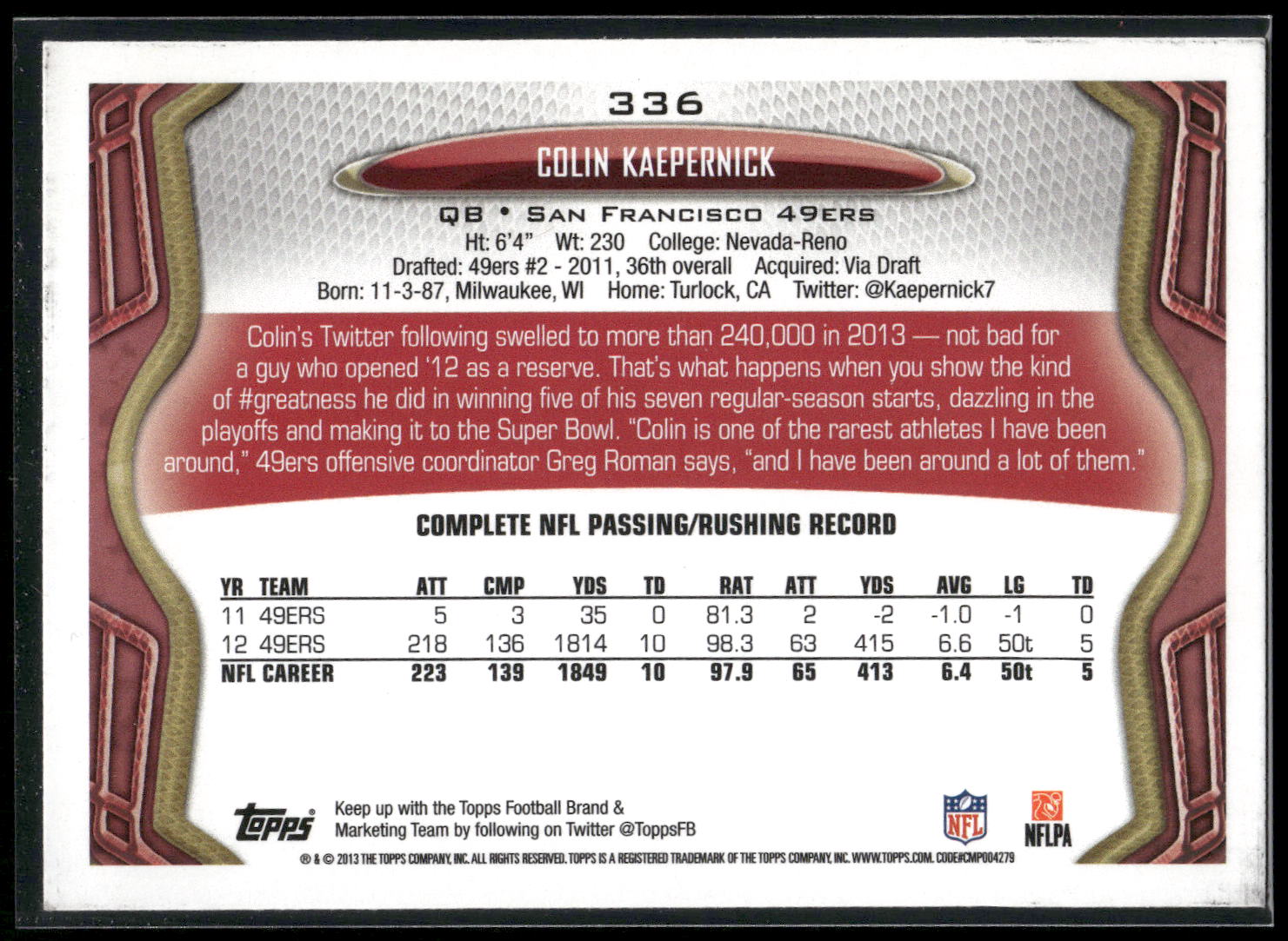 2013 Topps #336 Colin Kaepernick