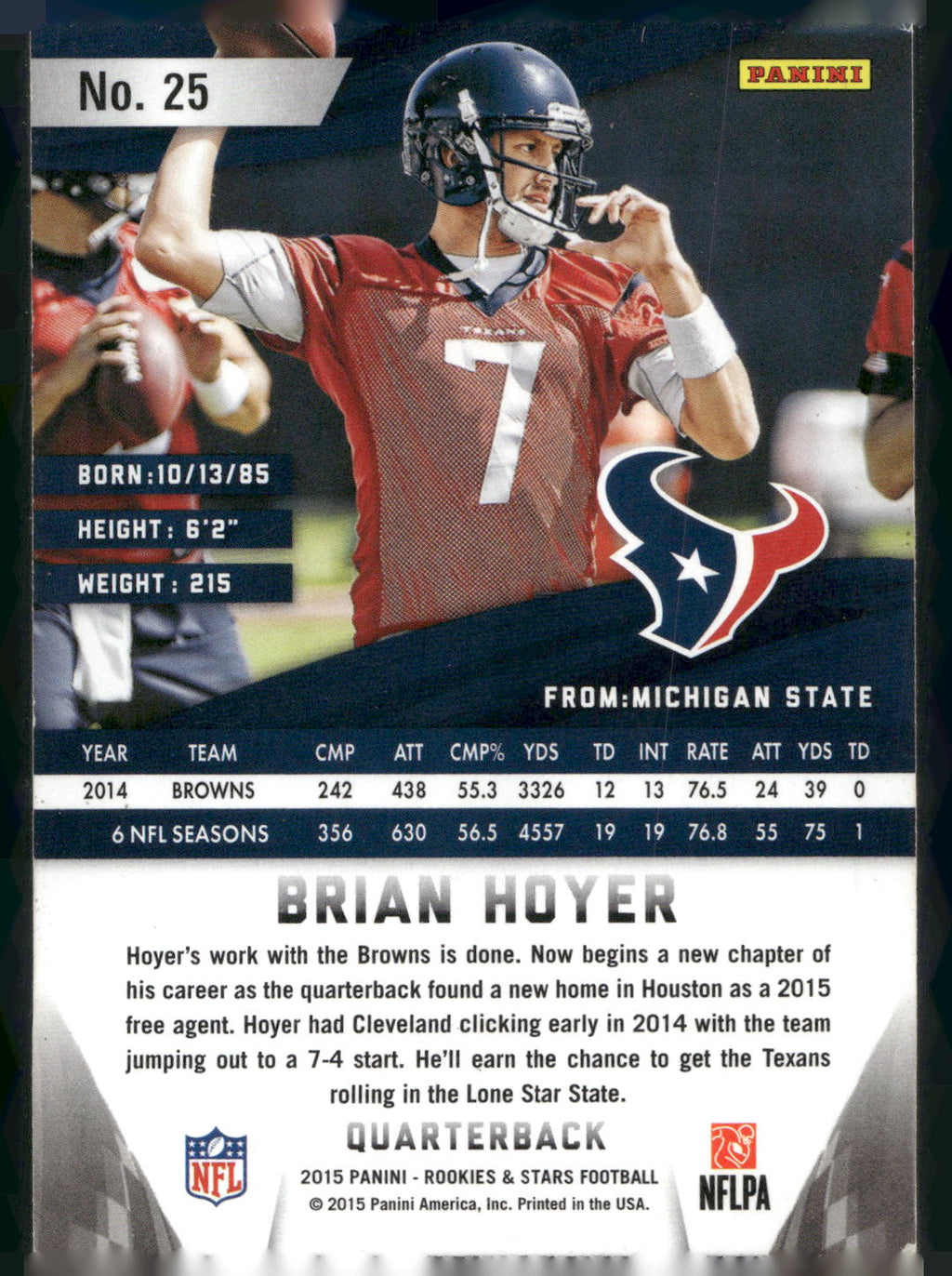 2015 Panini Rookies & Stars #25 Brian Hoyer