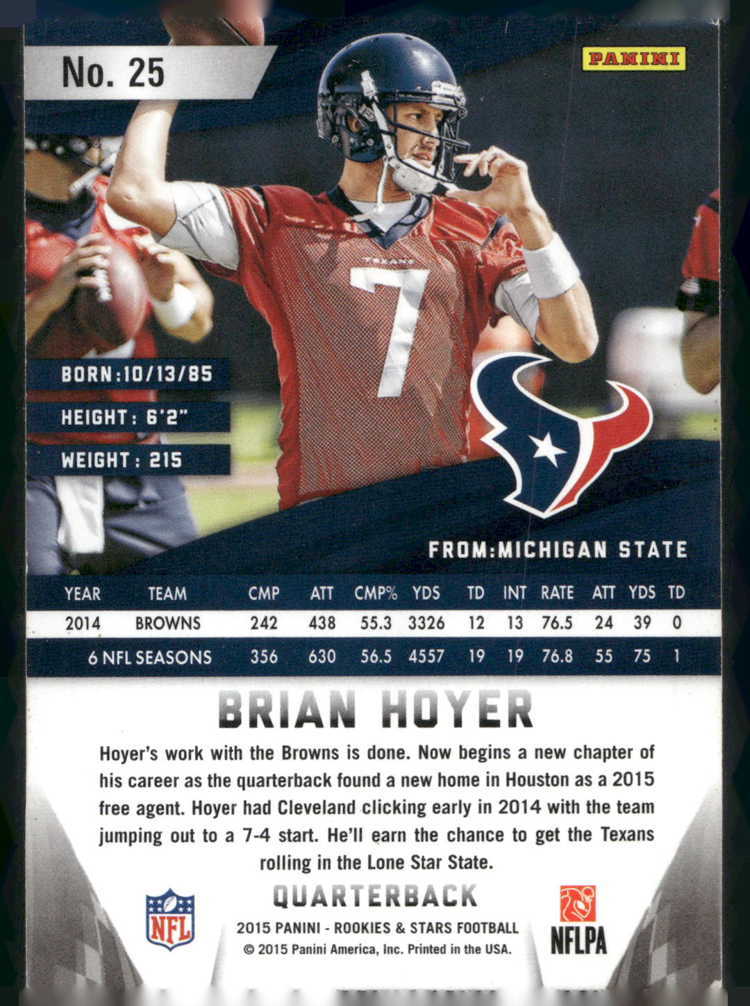 2015 Panini Rookies & Stars #25 Brian Hoyer