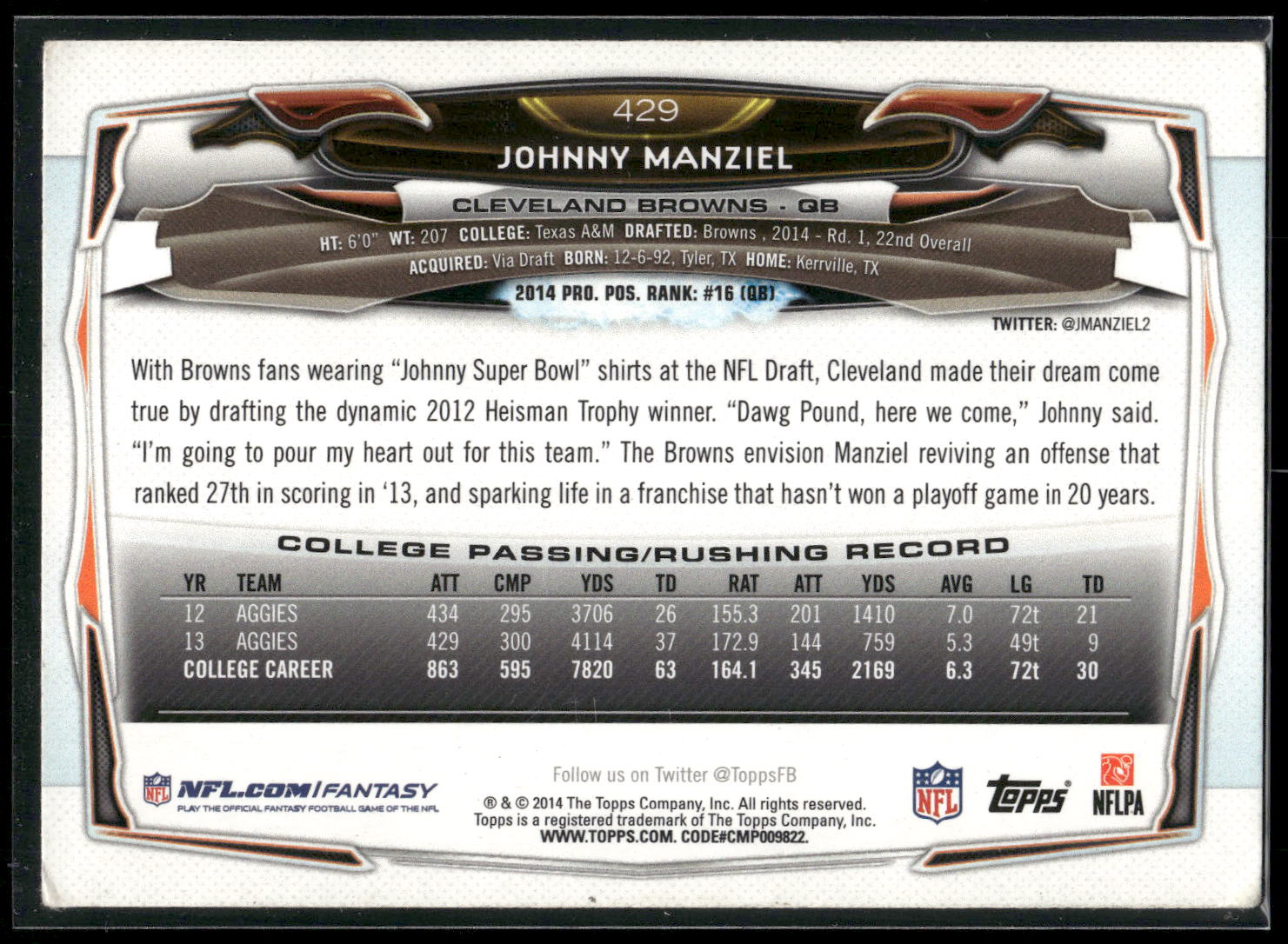 2014 Topps #429 Johnny Manziel