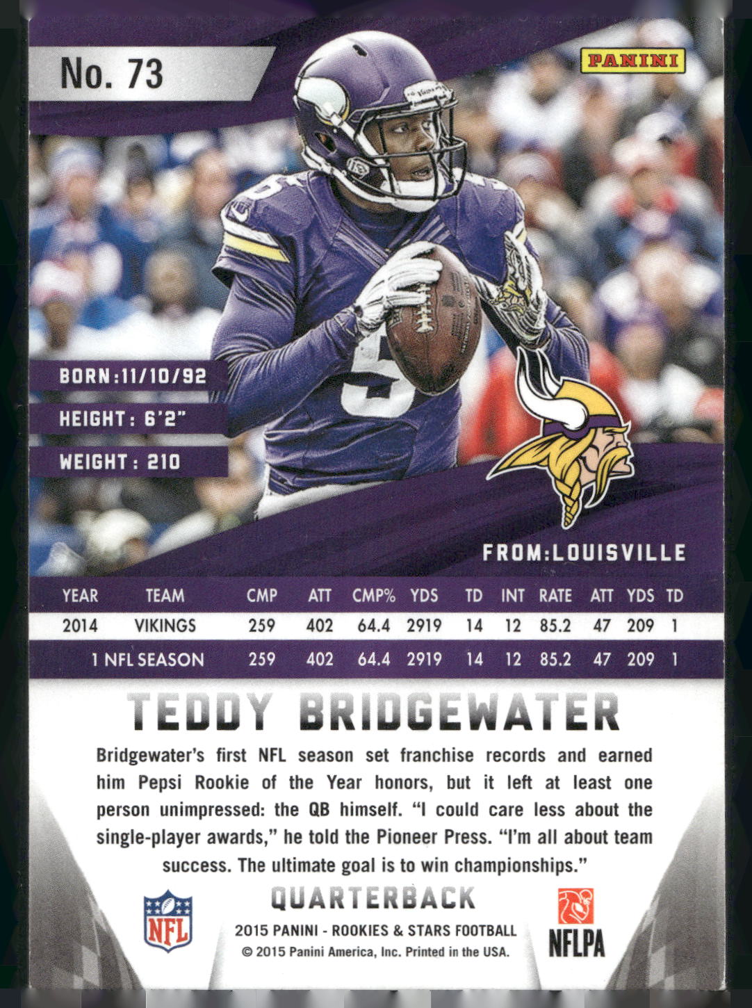 2015 Panini Rookies & Stars #73 Teddy Bridgewater