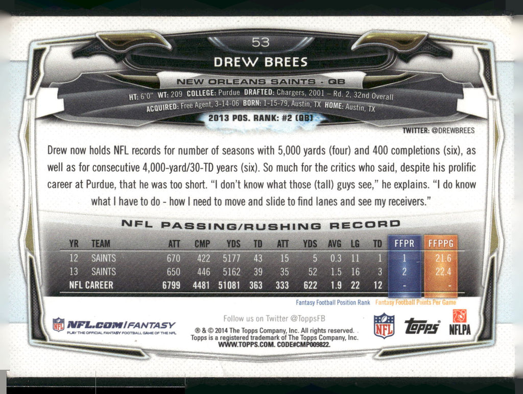 2014 Topps #53 Drew Brees