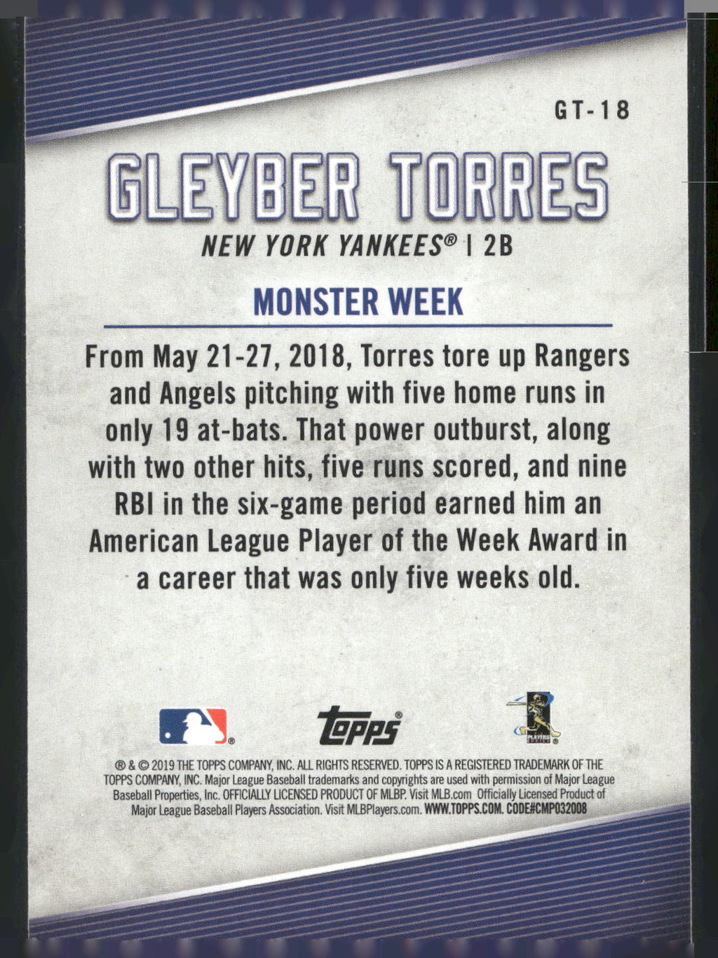 2019 Topps #GT-18 Gleyber Torres Gleyber Torres Star Player Highlights