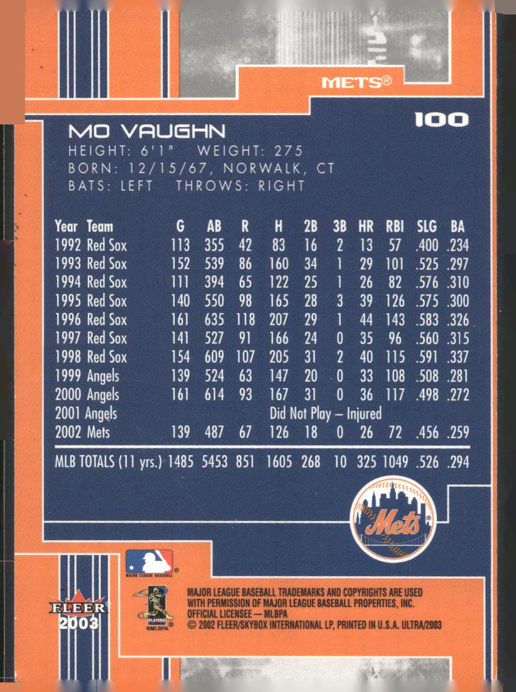 2003 Ultra #100 Mo Vaughn