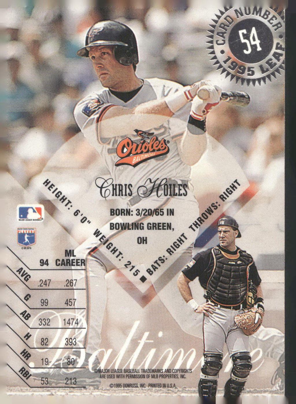 1995 Leaf #54 Chris Hoiles