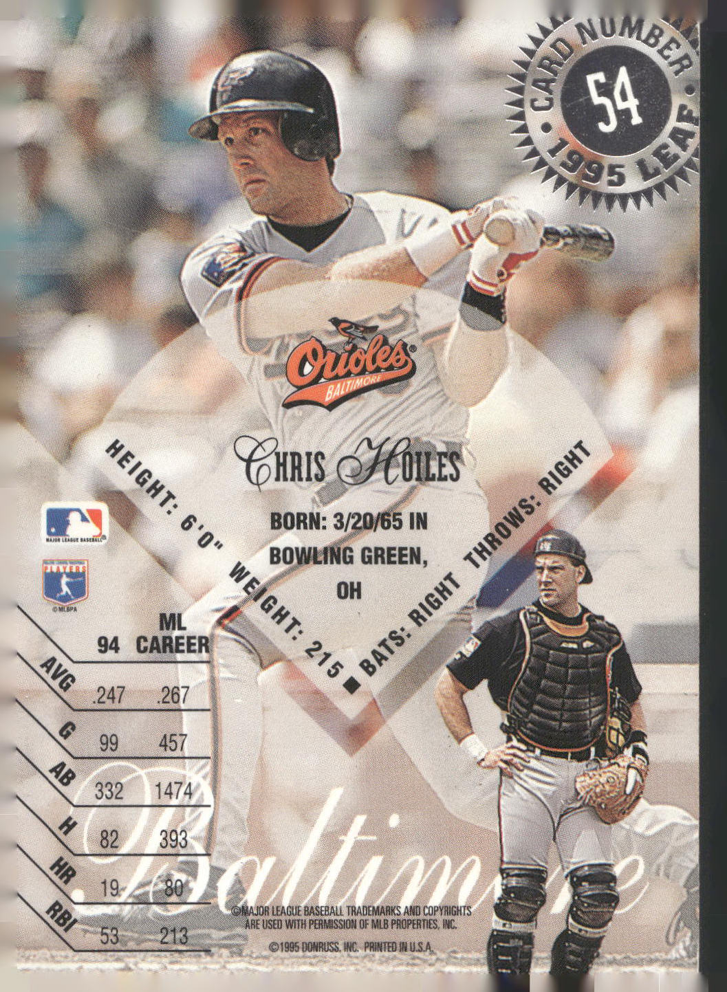 1995 Leaf #54 Chris Hoiles