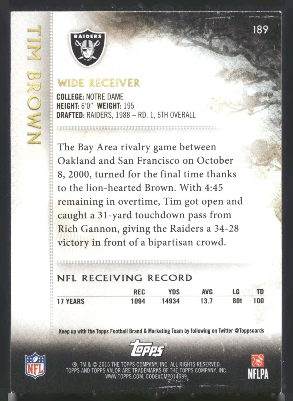 2015 Topps Valor #189 Tim Brown