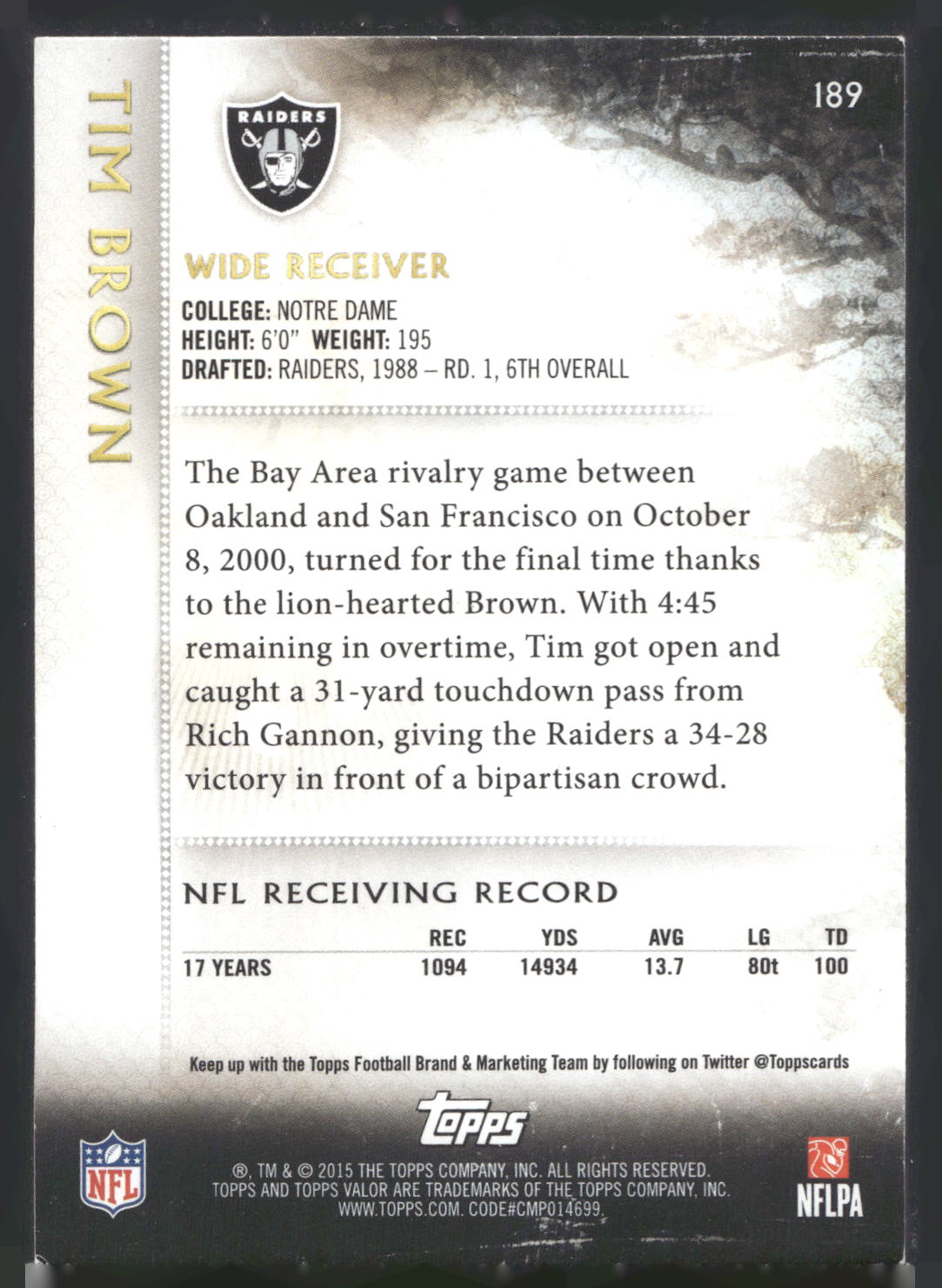 2015 Topps Valor #189 Tim Brown