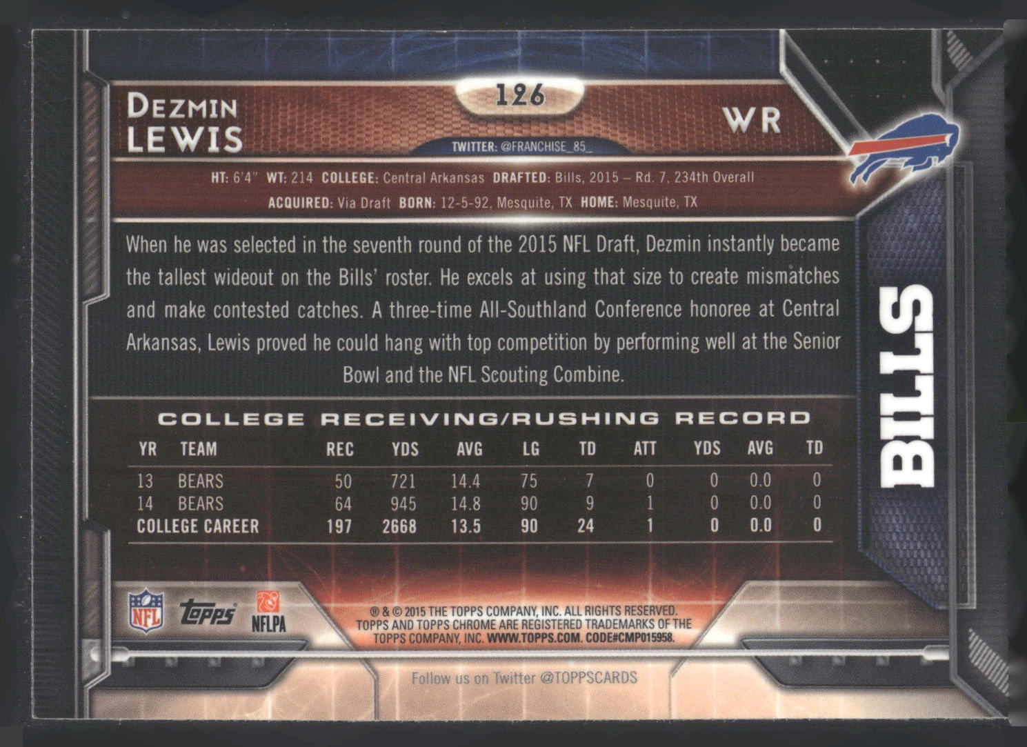 2015 Topps Chrome #126 Dezmin Lewis