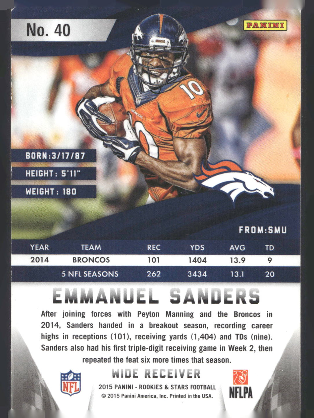 2015 Panini Rookies & Stars #40 Emmanuel Sanders