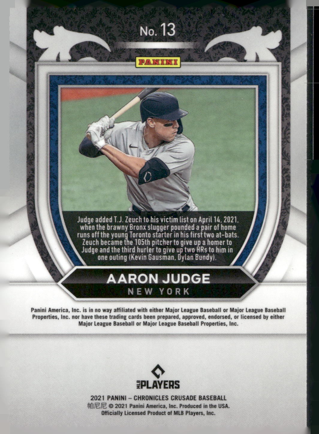 2021 Panini Chronicles #13 Aaron Judge Crusade