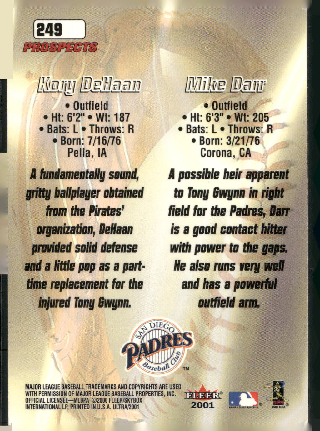 2001 Ultra #249 Mike Darr / Kory DeHaan PROS