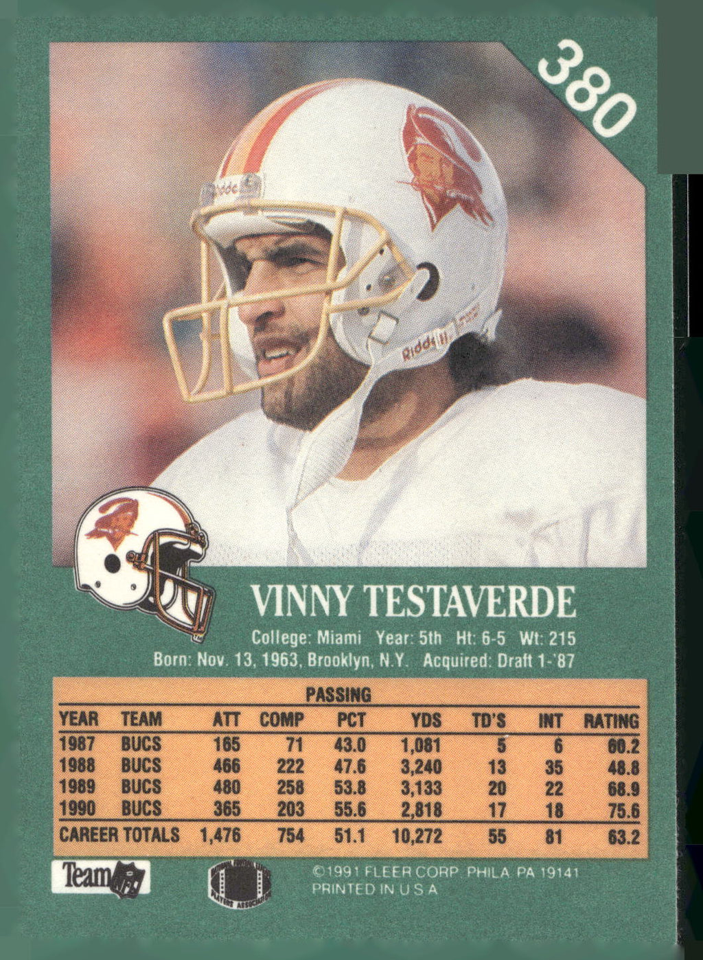 1991 Fleer #380 Vinny Testaverde
