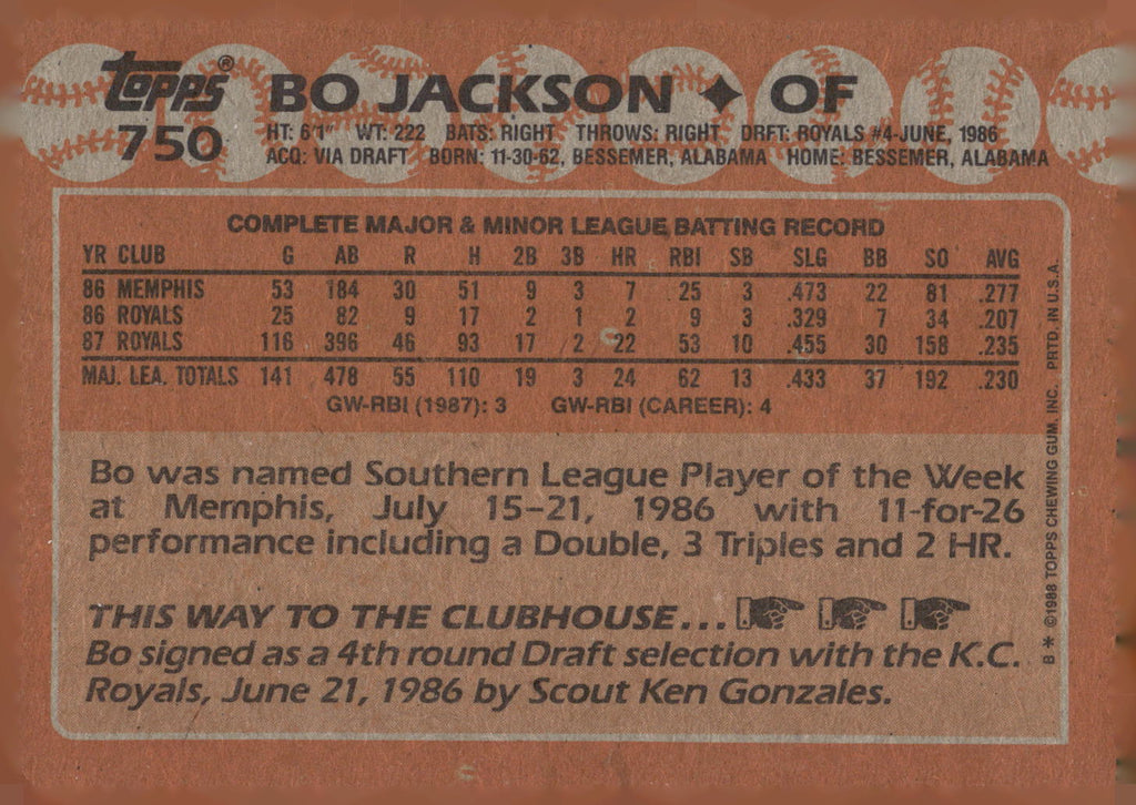 1988 Topps #750 Bo Jackson