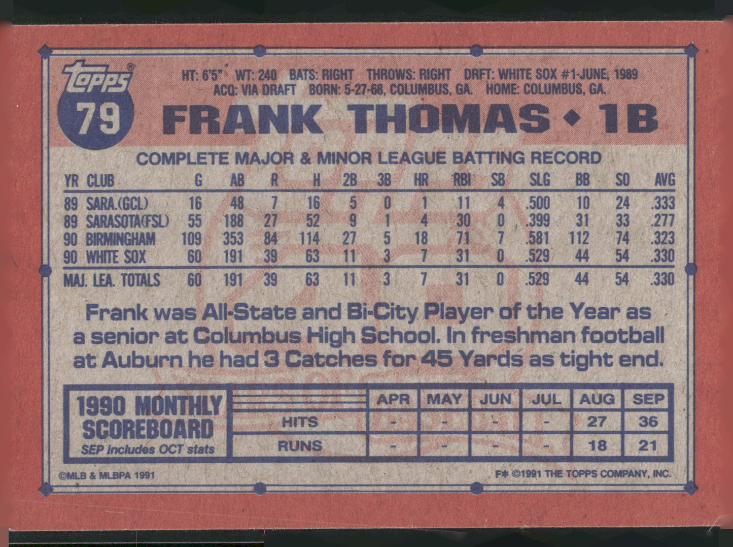 1991 Topps #79 Frank Thomas