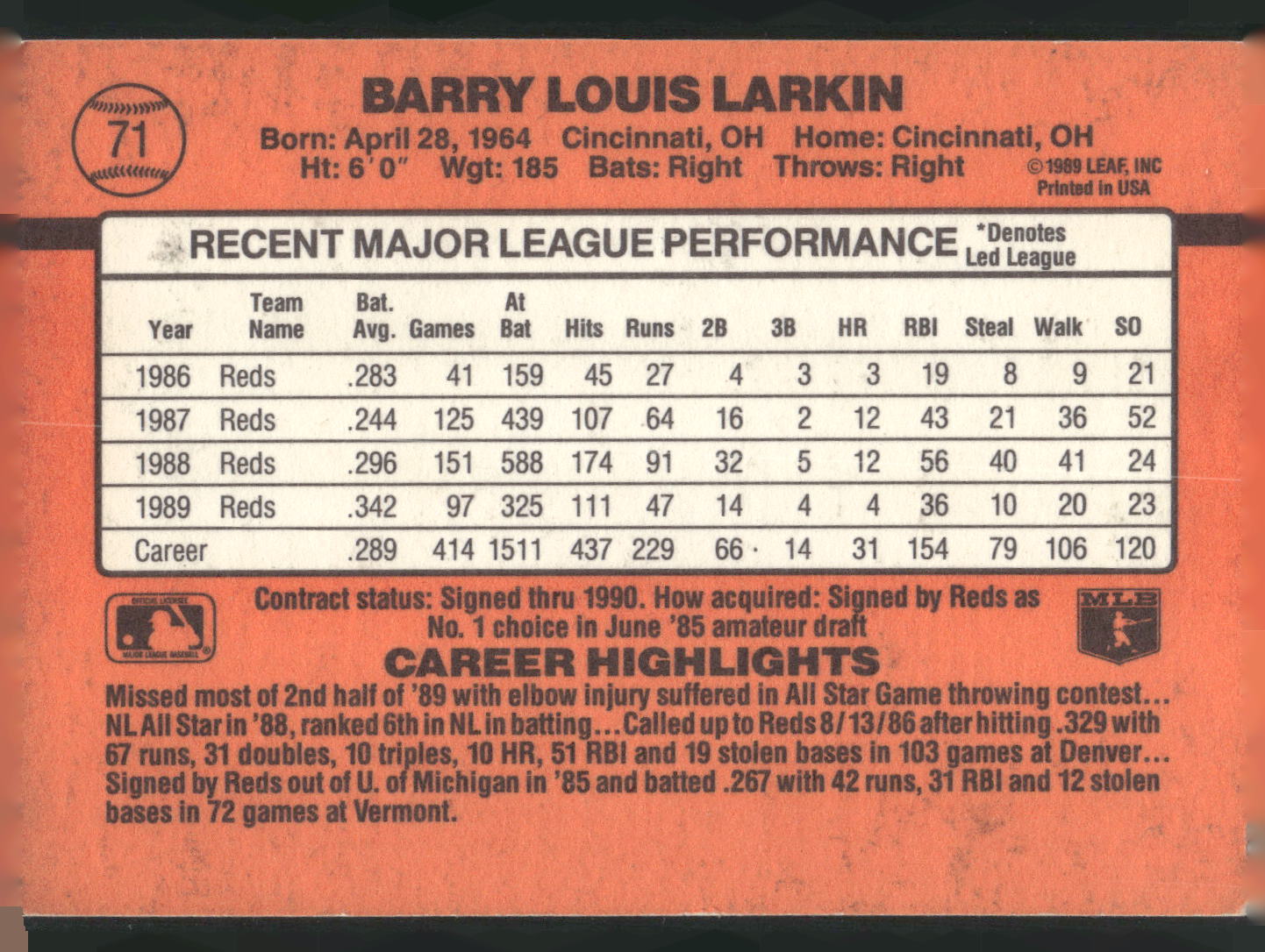 1990 Donruss #71 Barry Larkin
