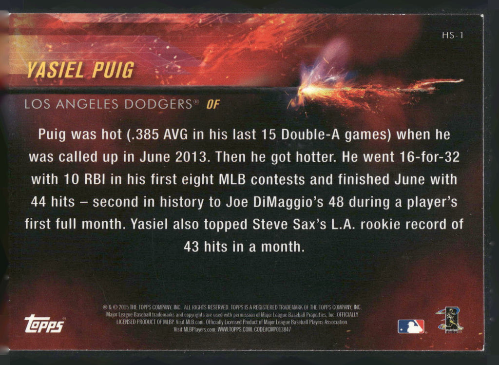 2015 Topps #HS-1 Yasiel Puig Hot Streak
