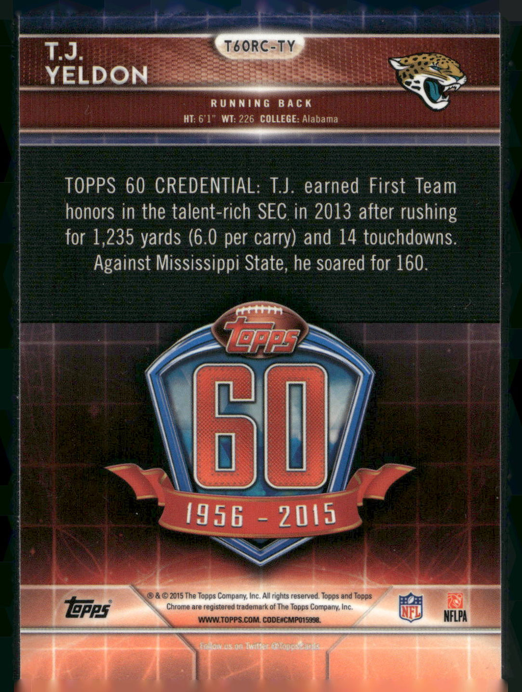 2015 Topps Chrome #T60RC-TY T.J. Yeldon 60th Anniversary Rookies