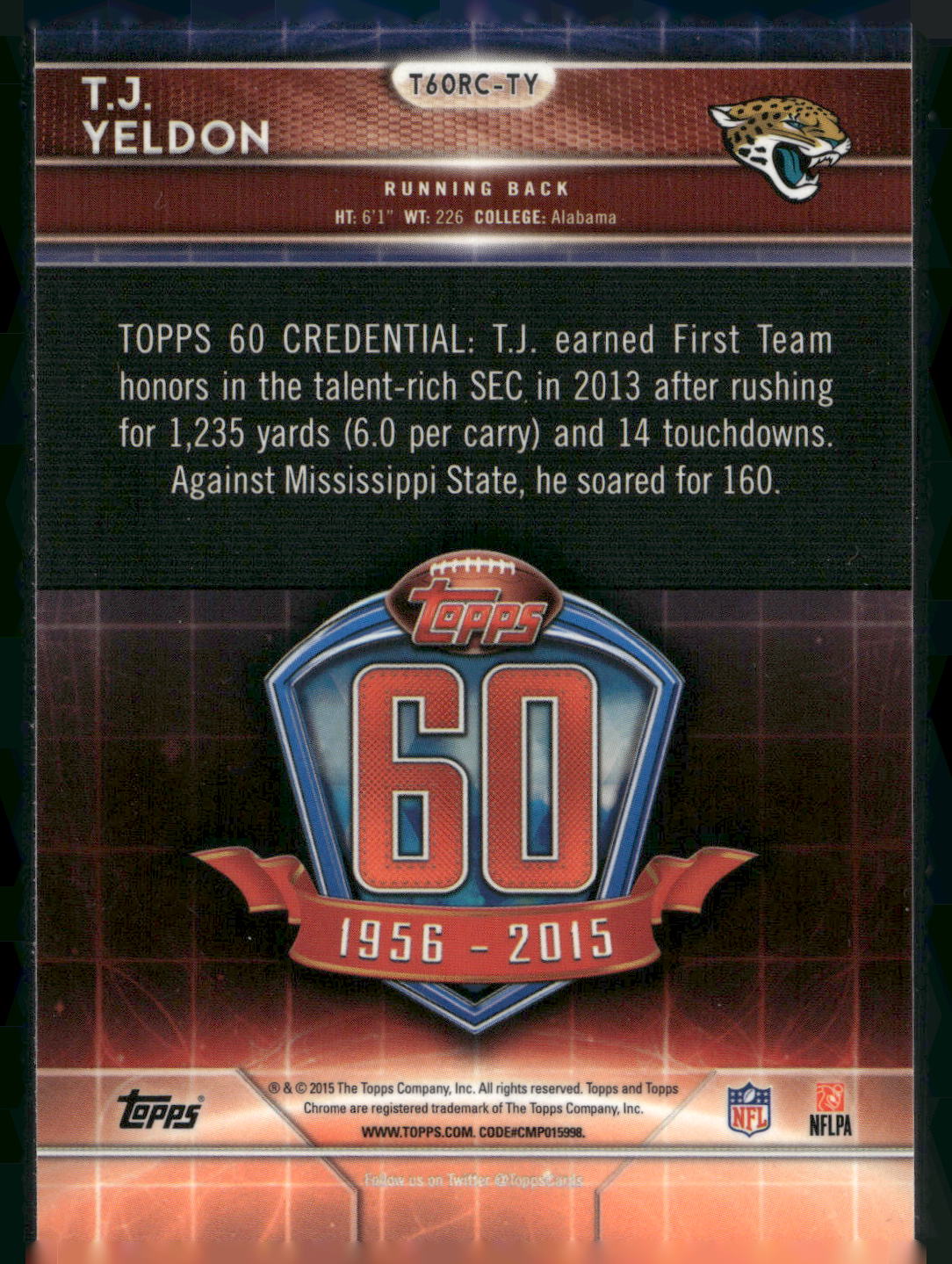 2015 Topps Chrome #T60RC-TY T.J. Yeldon 60th Anniversary Rookies