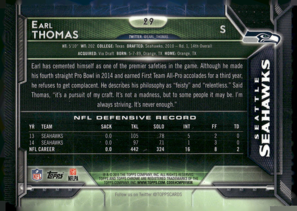 2015 Topps Chrome #29 Earl Thomas