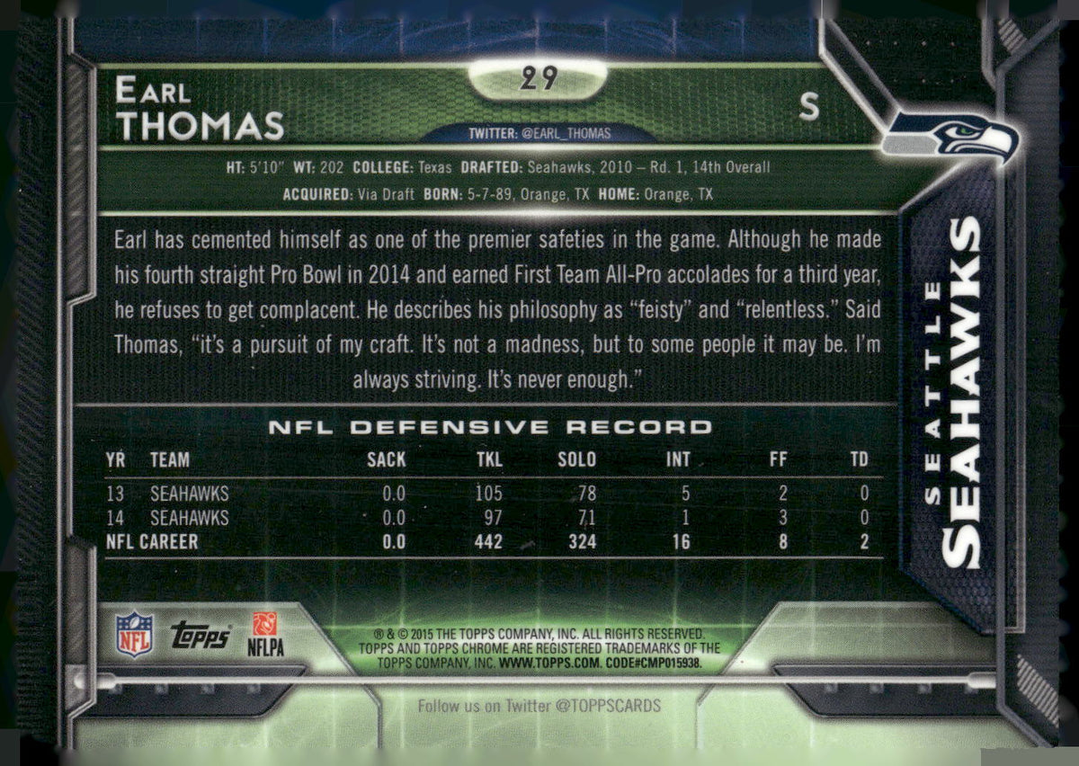 2015 Topps Chrome #29 Earl Thomas