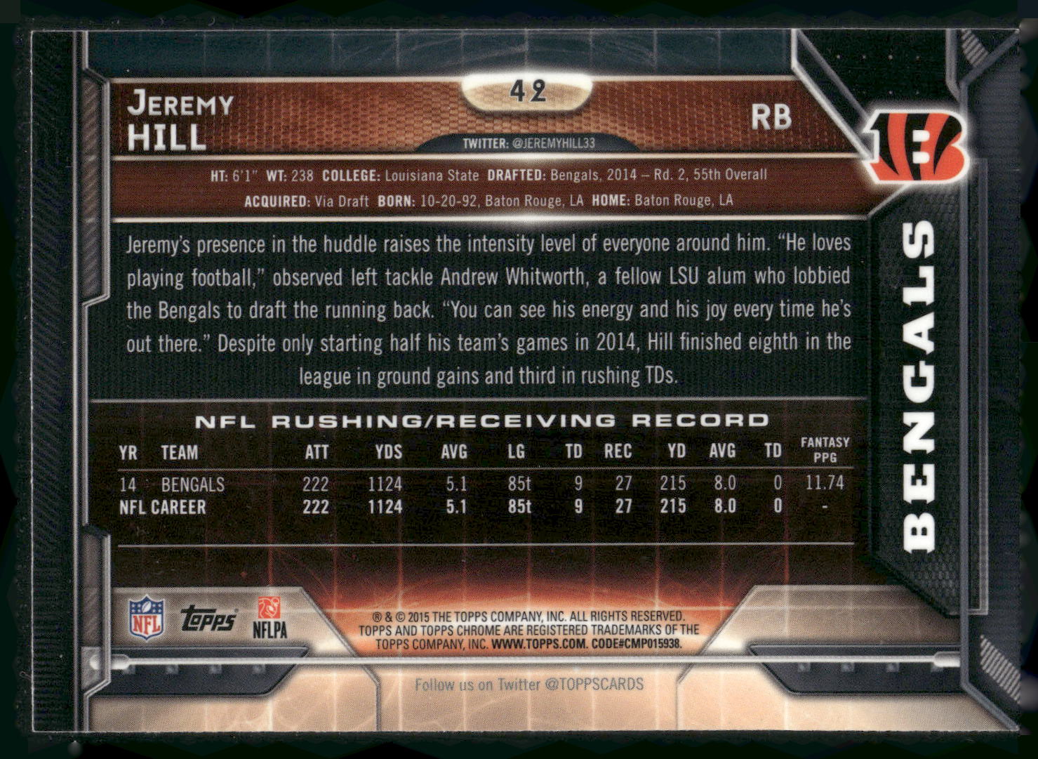 2015 Topps Chrome #42 Jeremy Hill