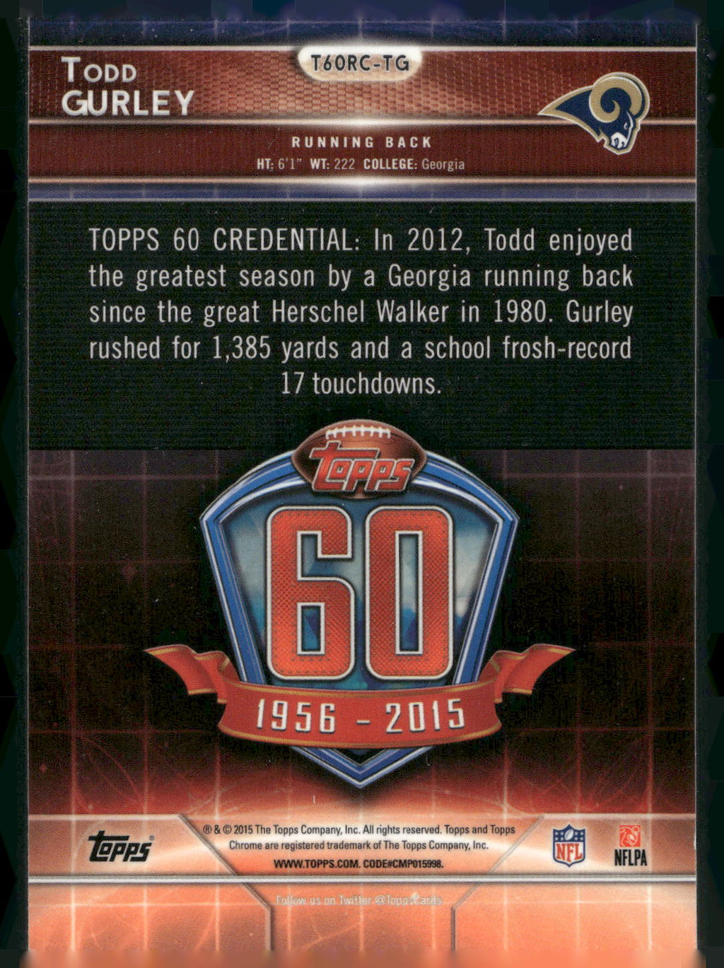 2015 Topps Chrome #T60RC-TG Todd Gurley 60th Anniversary Rookies