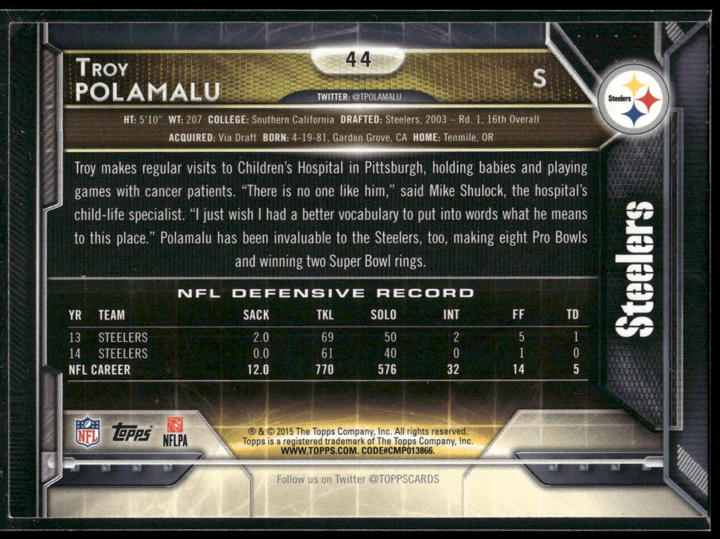 2015 Topps #44 Troy Polamalu
