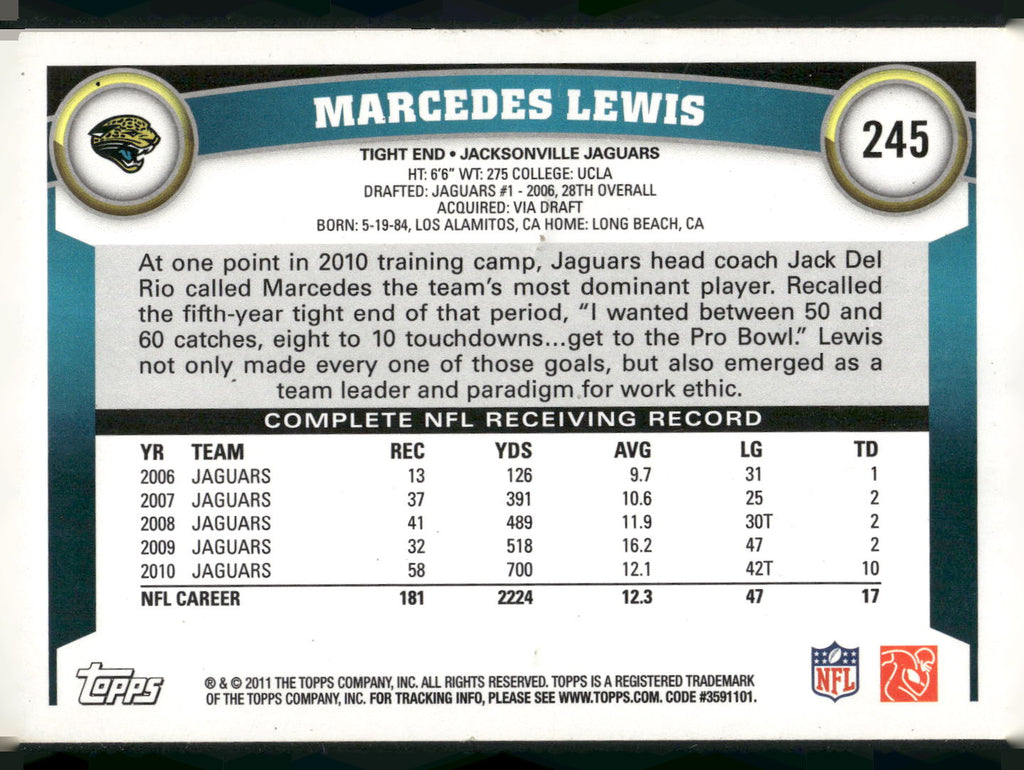 2011 Topps #245 Marcedes Lewis